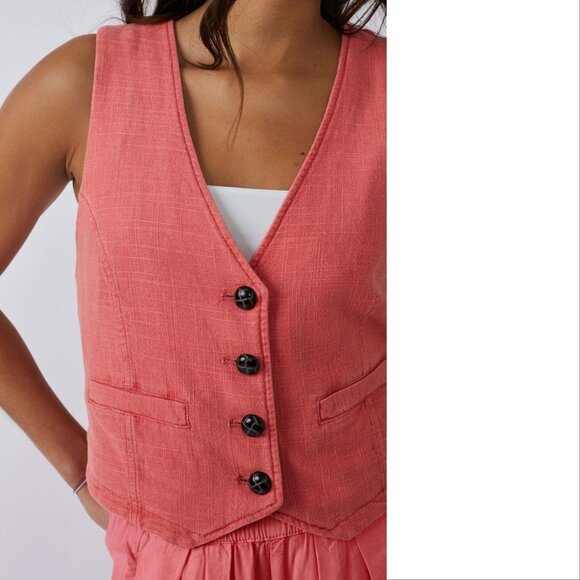 FREE PEOPLE Charley Linen Blend VEST Size XL Watermelon NEW $98 - Picture 4 of 9
